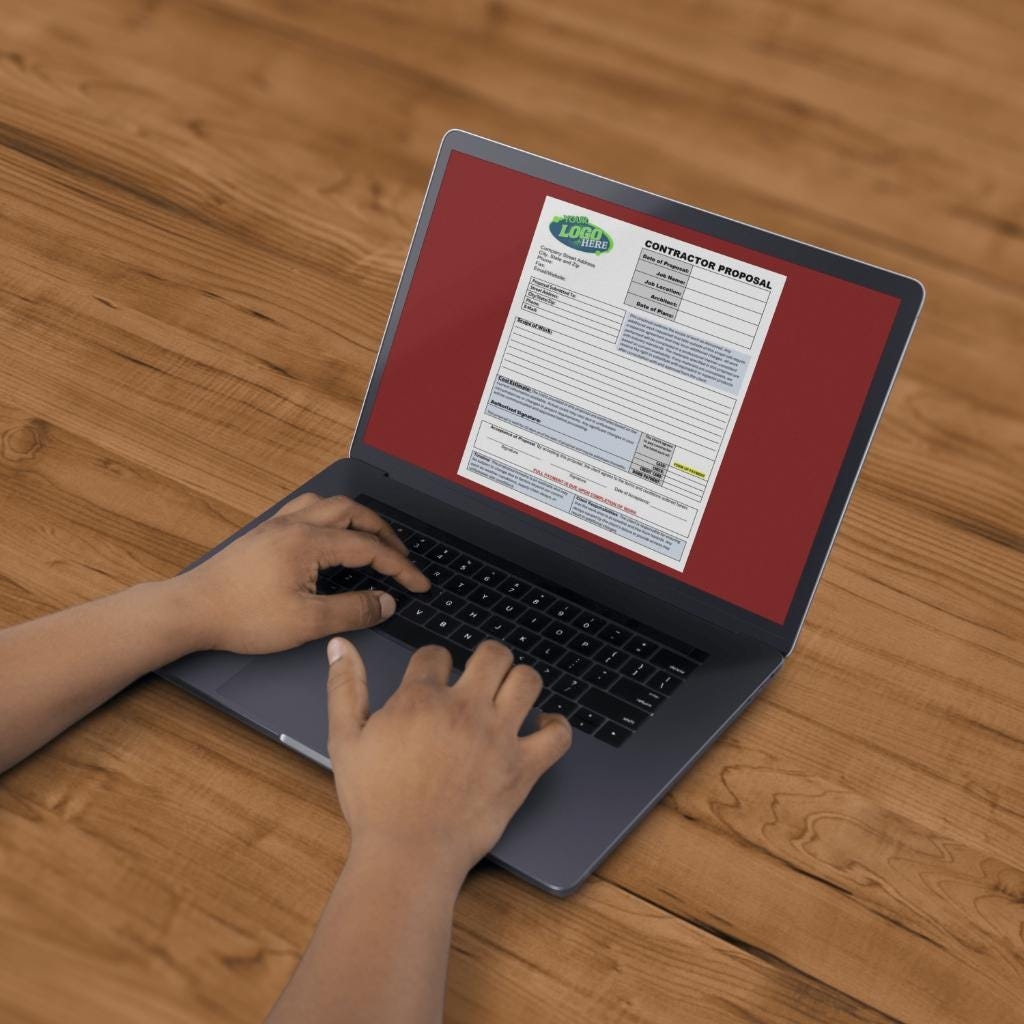 Professional Contractor Proposal Form Digital Download Fully Editable Contractor Proposal Template Editable Microsoft Word Contractor Form Etsy