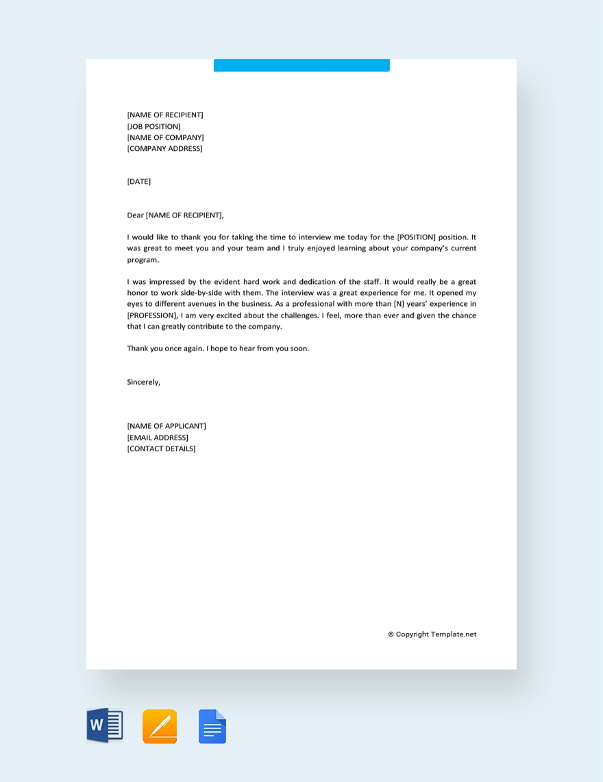 Professional Thank You Letter After Interview In Google Docs Pages Word PDF Download Template