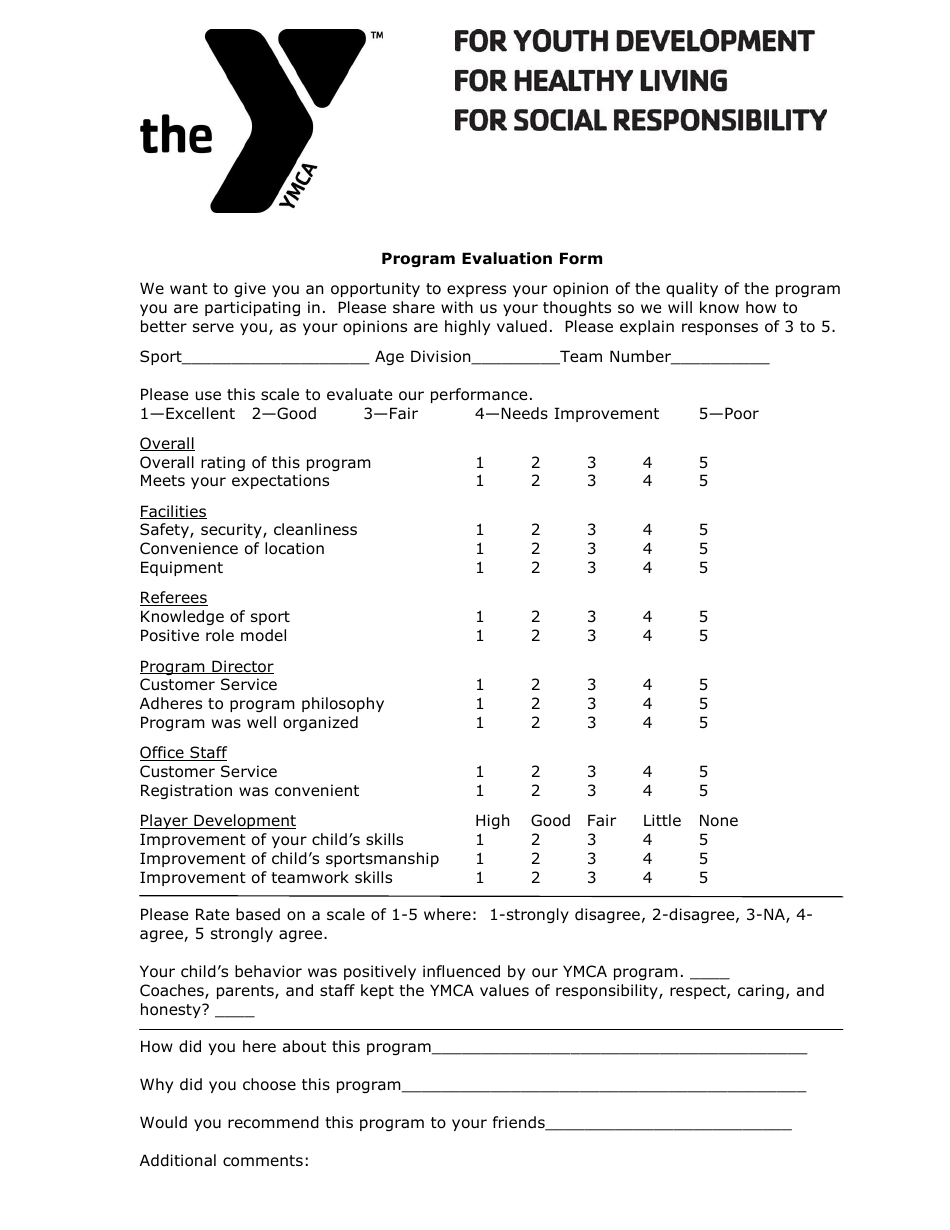 Program Evaluation Form Ymca Fill Out Sign Online And Download PDF Templateroller Program Evaluation Form Ymca Fill Out Sign Online And Download PDF Templateroller