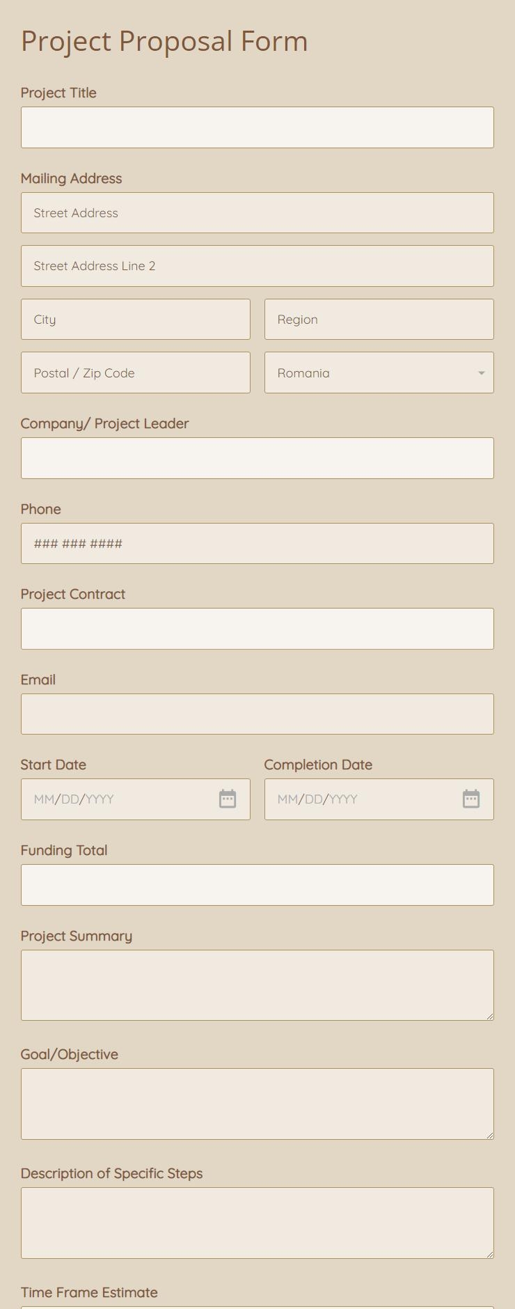 Project Proposal Form Template 123FormBuilder