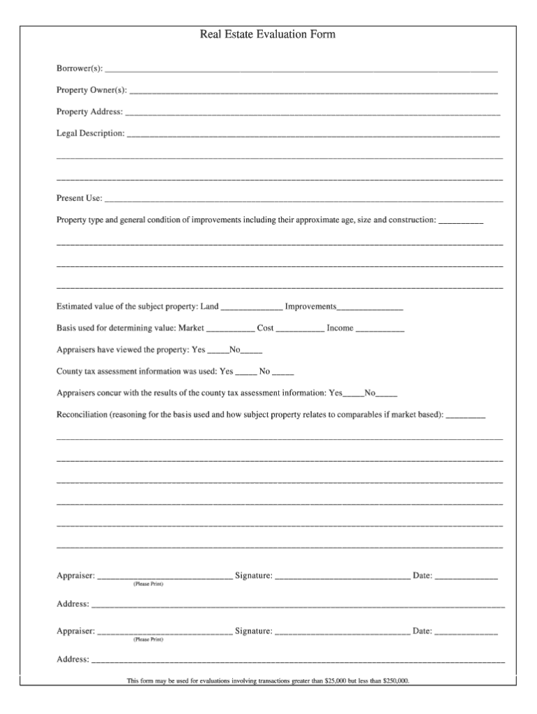 Property Evaluation Form Pdf Fill Online Printable Fillable Blank PdfFiller