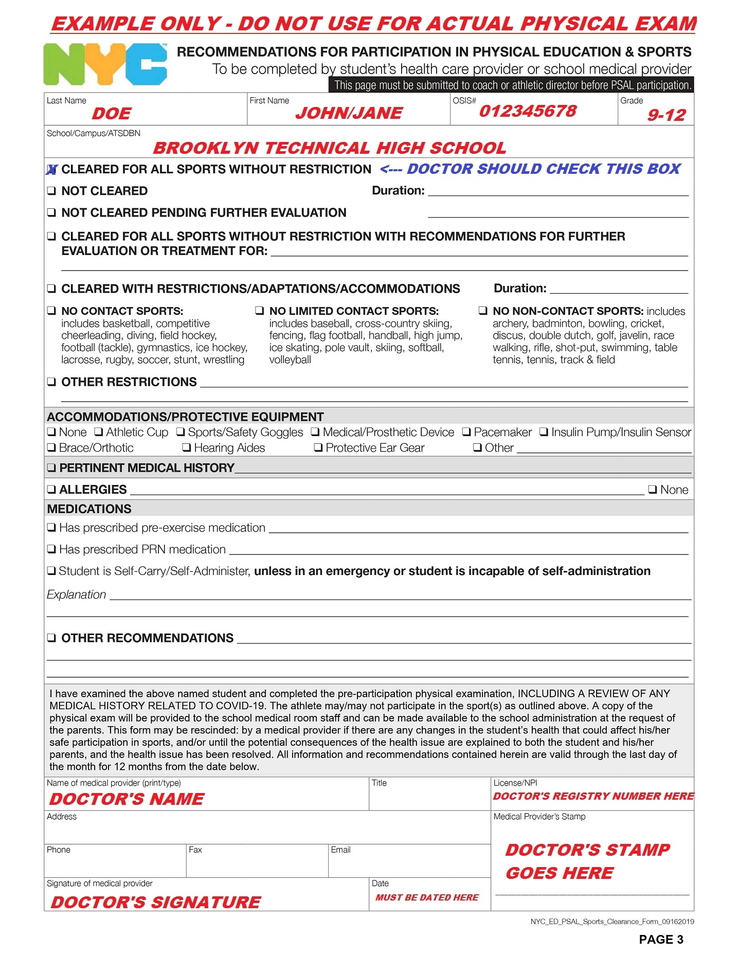 PSAL Medical Athletics Brooklyn Technical High School PSAL Medical Athletics Brooklyn Technical High School