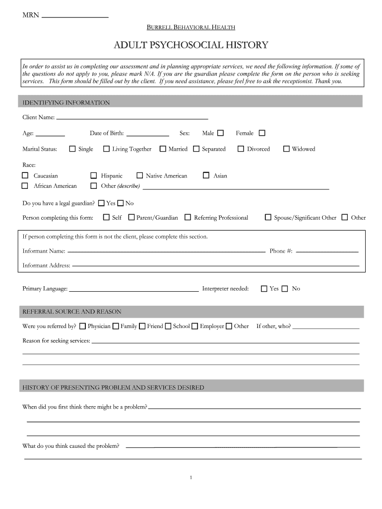 Psychosocial Assessment Template Fill Out Sign Online DocHub