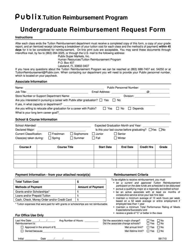 Publix Tuition Reimbursement Fill Out Sign Online DocHub
