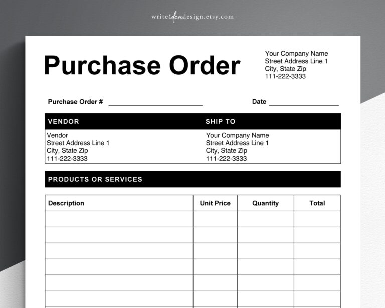 Purchase Order Template Pdf google Docs microsoft Word Purchase Order Form Order Template Etsy