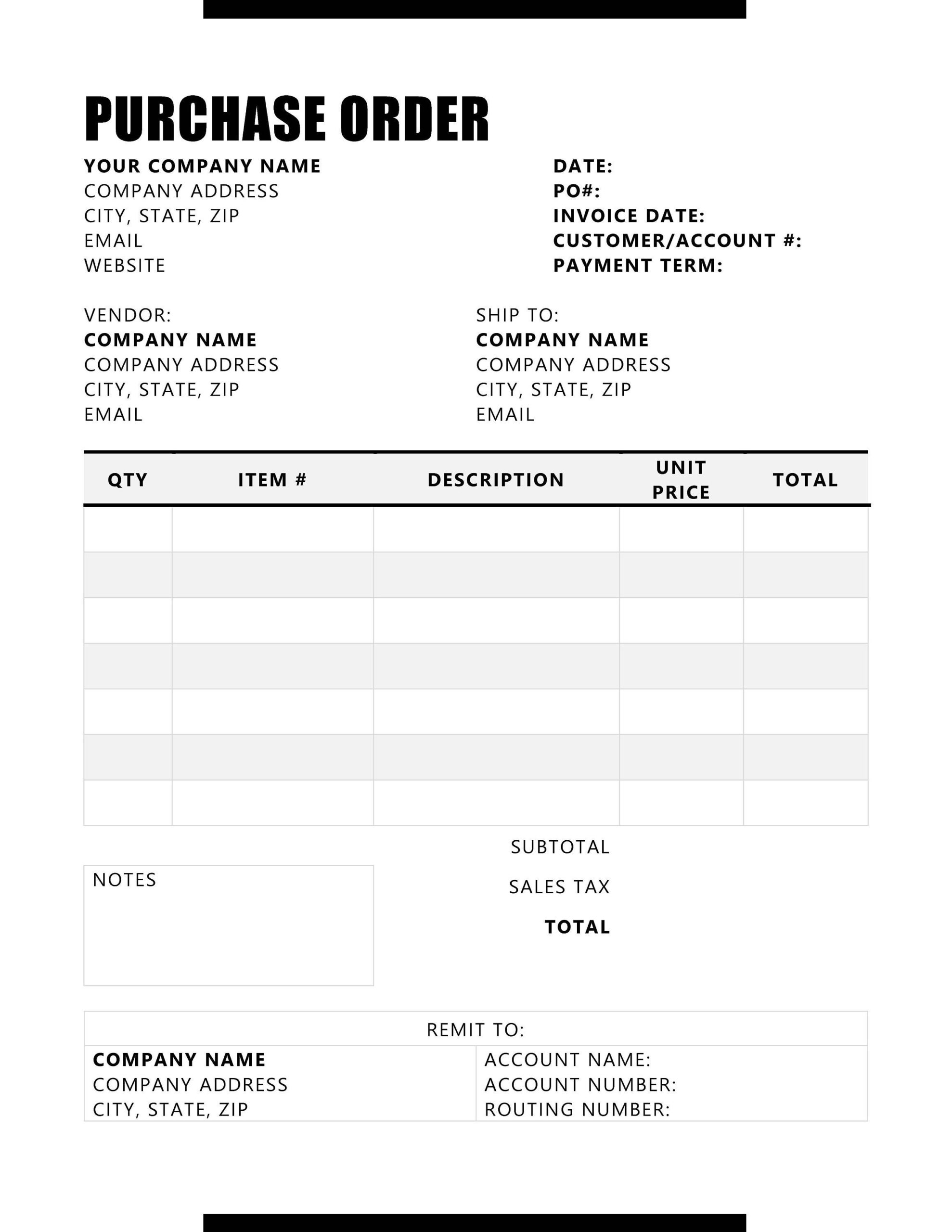 sample purchase order form