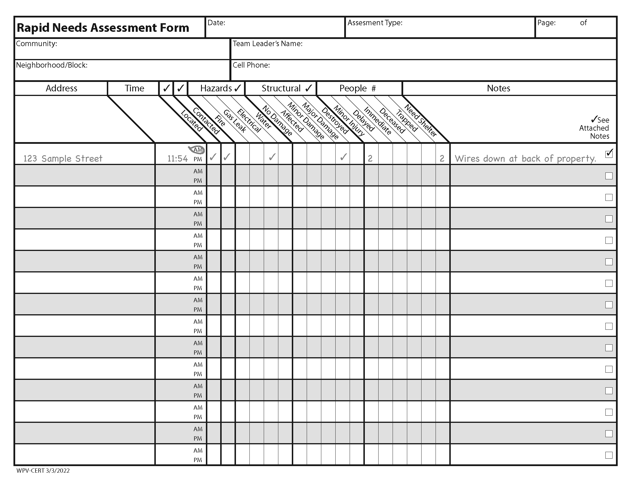 Rapid Needs Assessment Form And Instructions