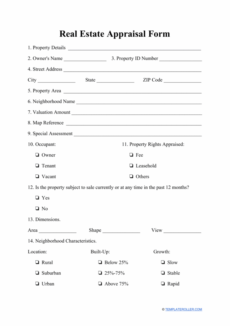 Real Estate Appraisal Form Fill Out Sign Online And Download PDF Templateroller