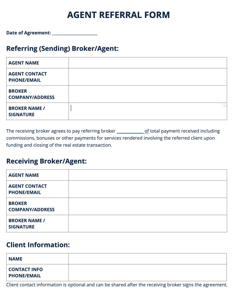 Real Estate Broker Agent Referral Forms Templates Referrals io Real Estate Broker Agent Referral Forms Templates Referrals io