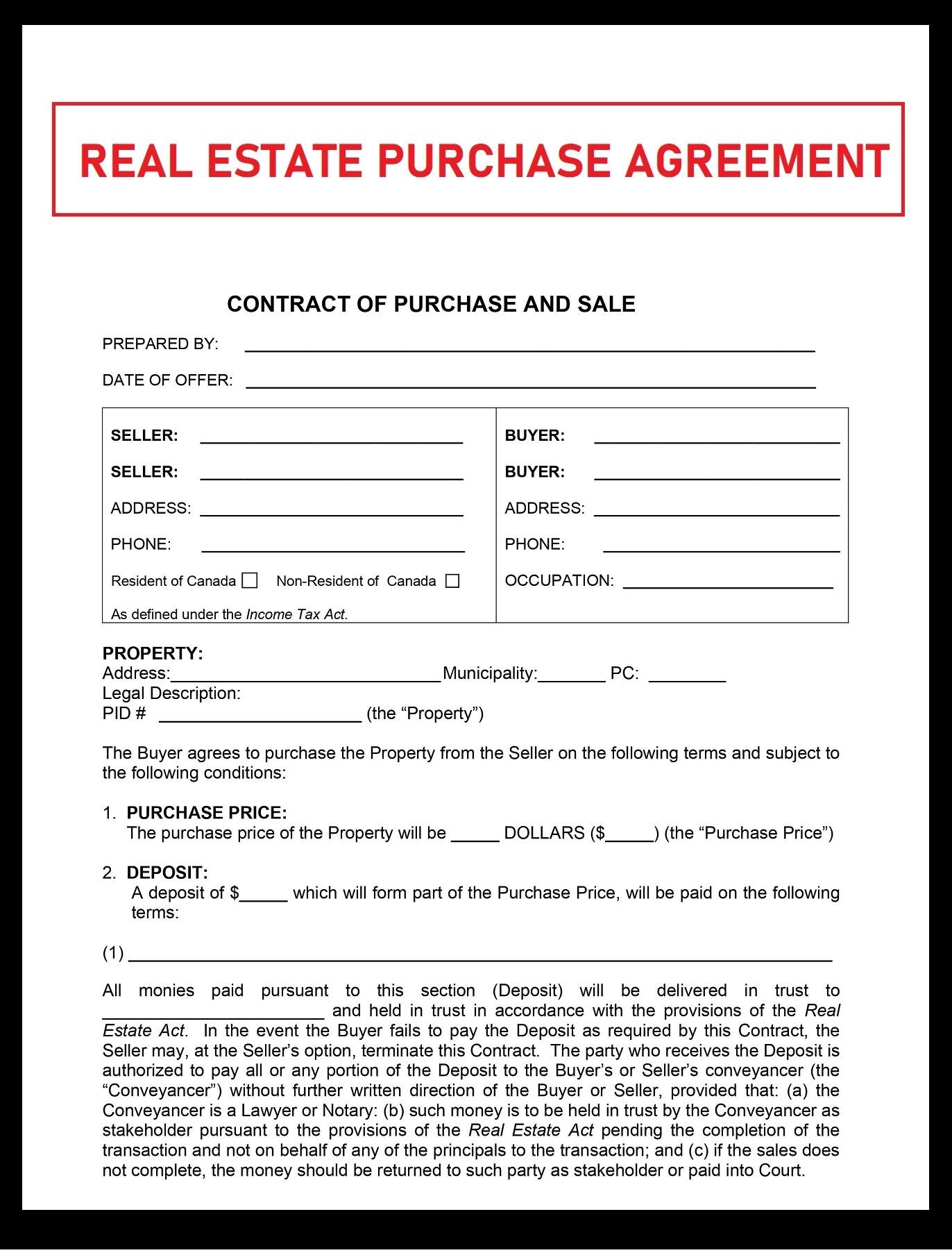 Real Estate Purchase Agreement Home Buying Contract PDF File Etsy