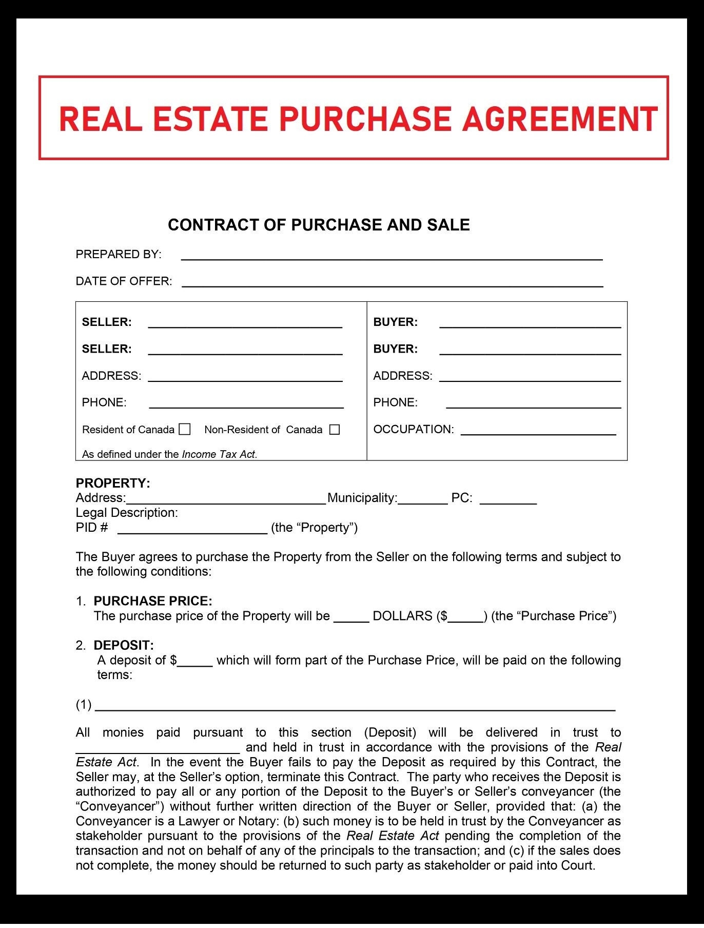 Real Estate Purchase Agreement Home Buying Contract PDF File Etsy