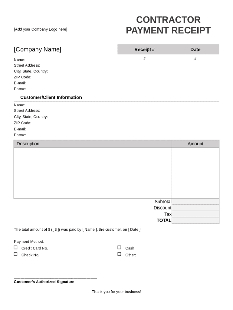 Receipt For Cash Payment To Contractor Fill Out Sign Online DocHub
