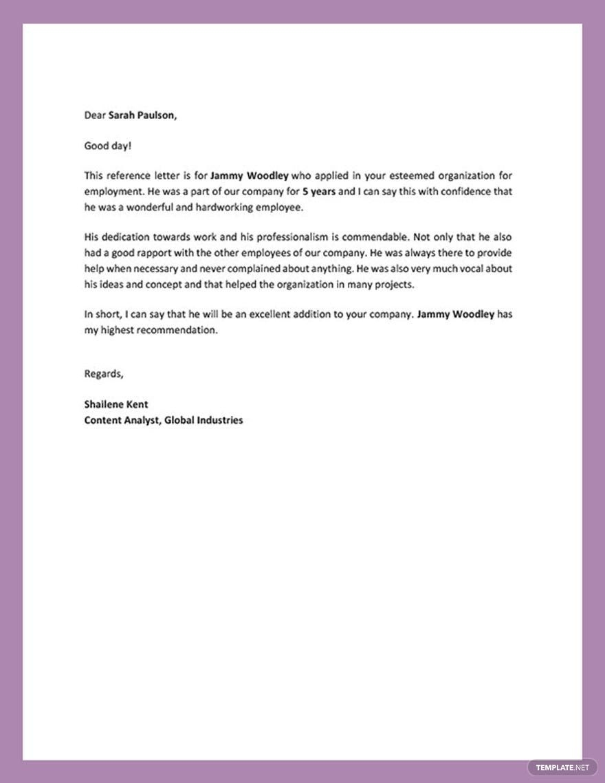 example reference letter example reference letter