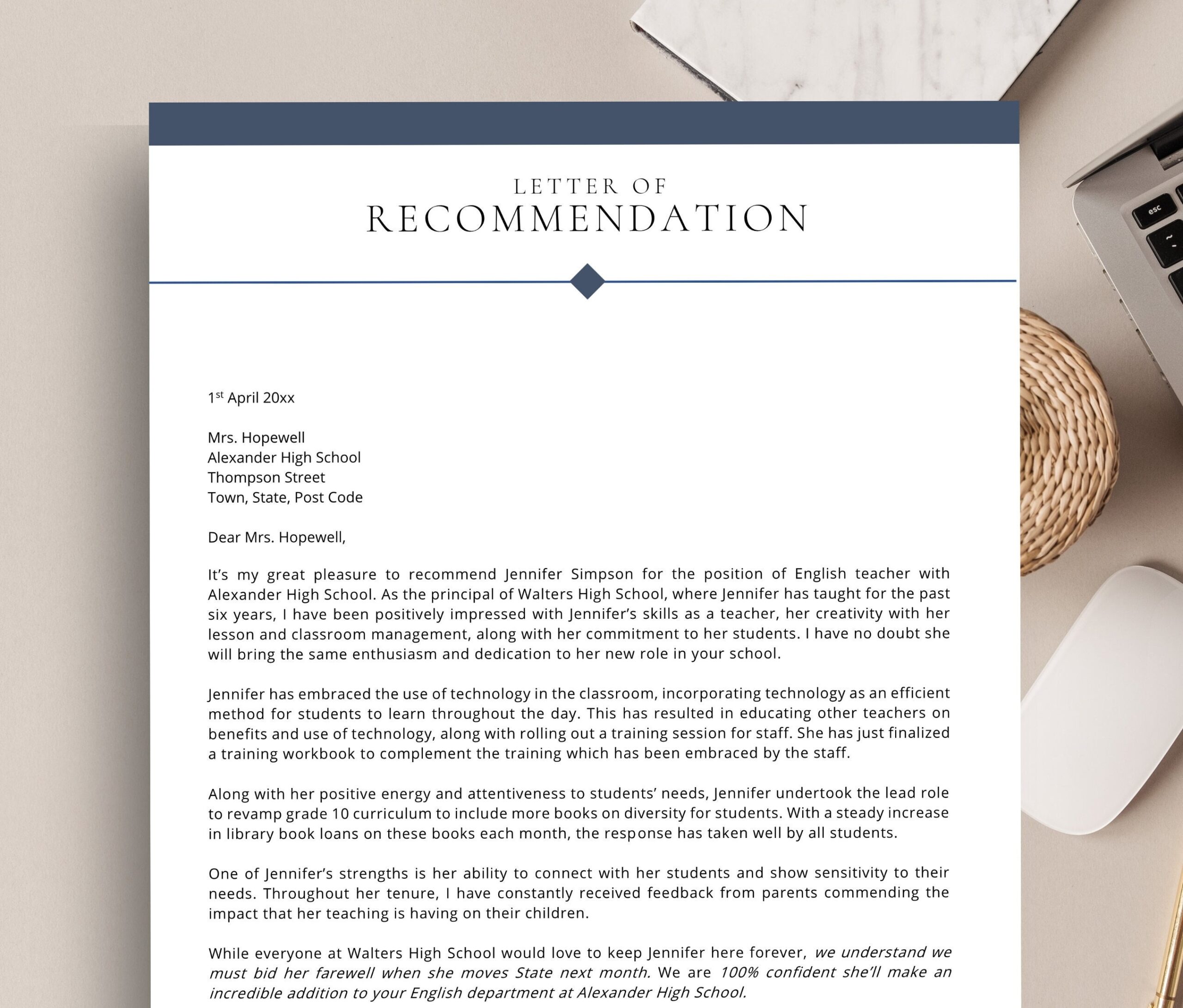 Reference Letter For A Teacher Letter Of Recommendation Template Recommendation Letter MS Word Apple Pages Template Character Letter Etsy