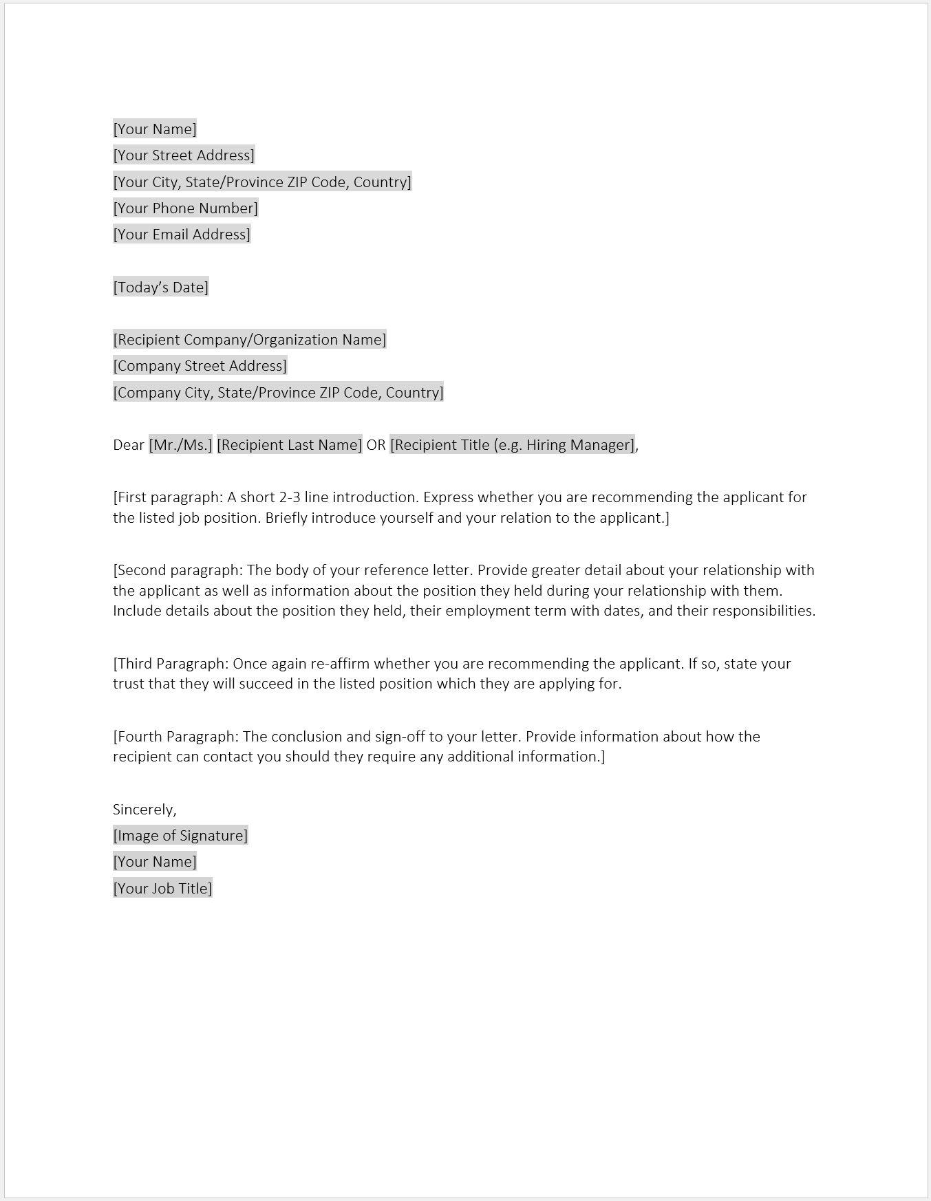Reference Letter Template Download Free Word Template