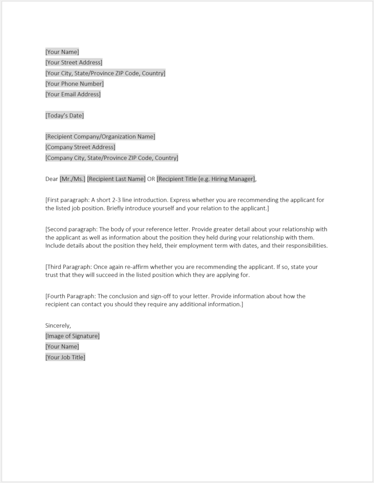 Reference Letter Template Download Free Word Template