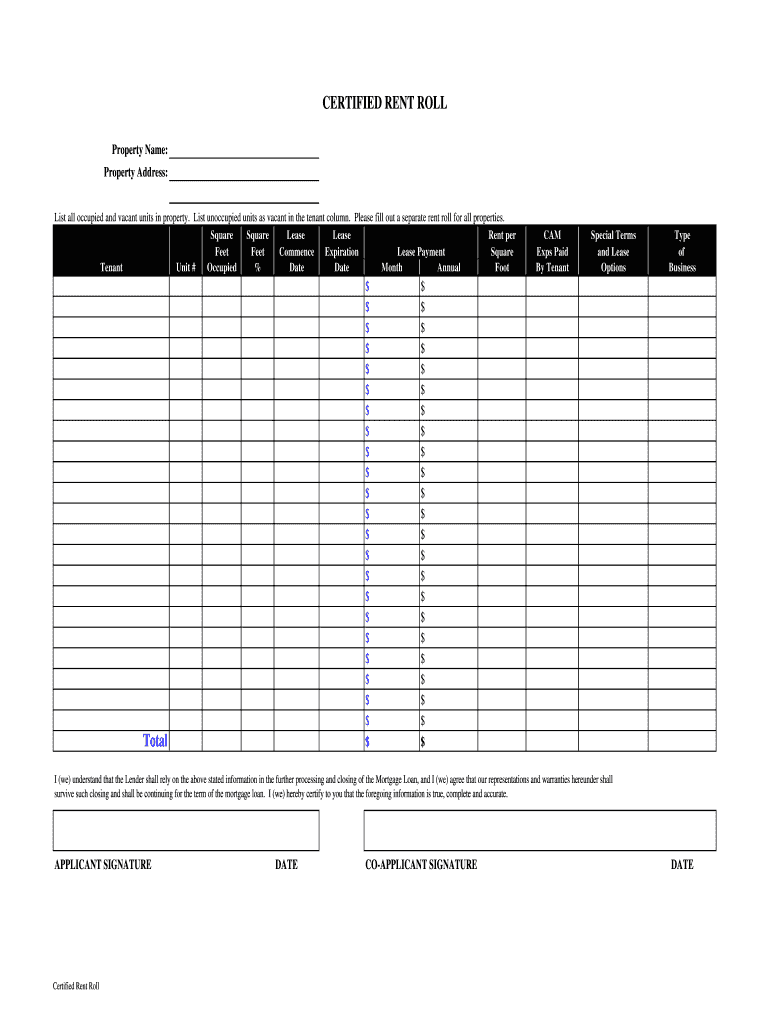 Rent Roll Form Download Online Fill Online Printable Fillable Blank PdfFiller
