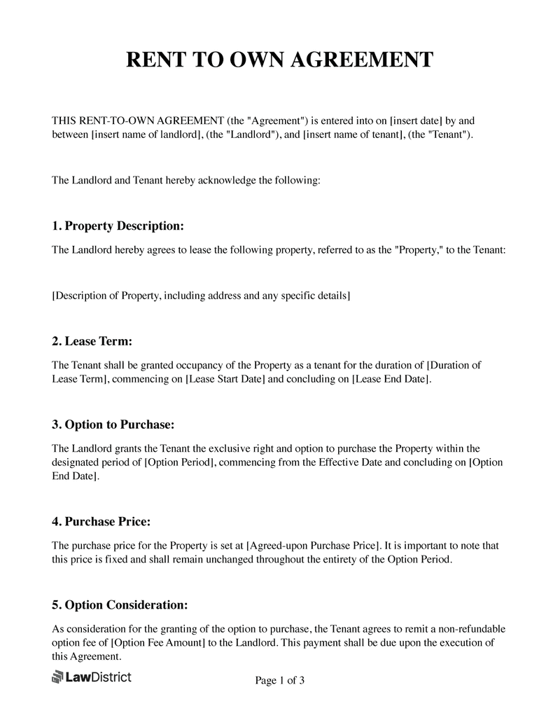 Rent to Own Agreement Form Download PDF Word LawDistrict