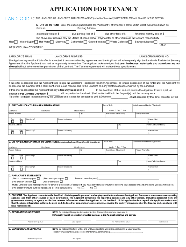 Rental Application Form Bc Fill Out Sign Online DocHub