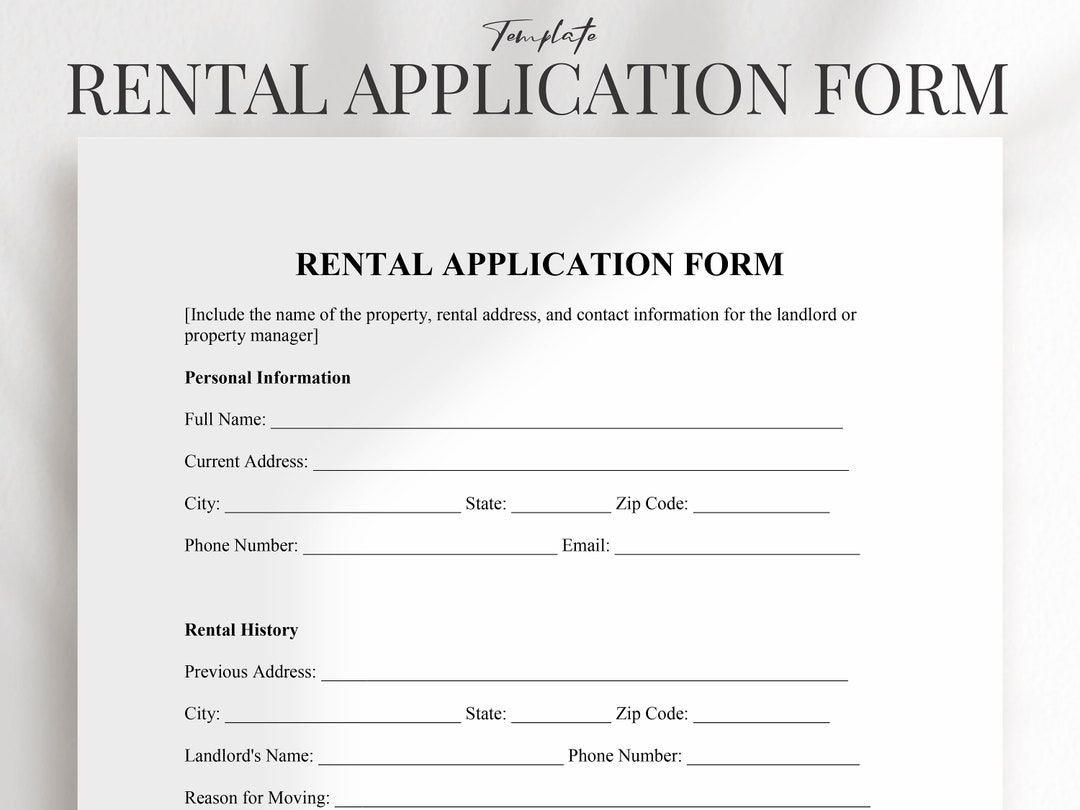 Rental Application Form Rental Application Form Template Printable Rental Application Form PDF Etsy