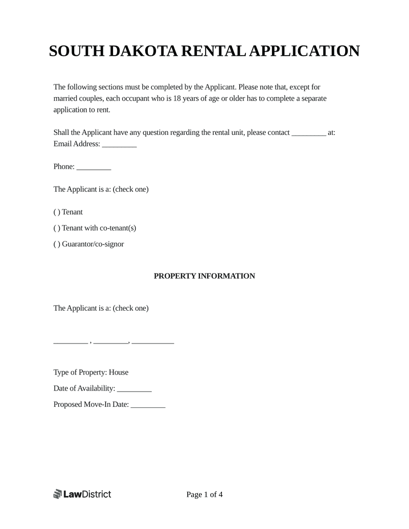 Rental Application South Dakota Free Form LawDistrict Rental Application South Dakota Free Form LawDistrict