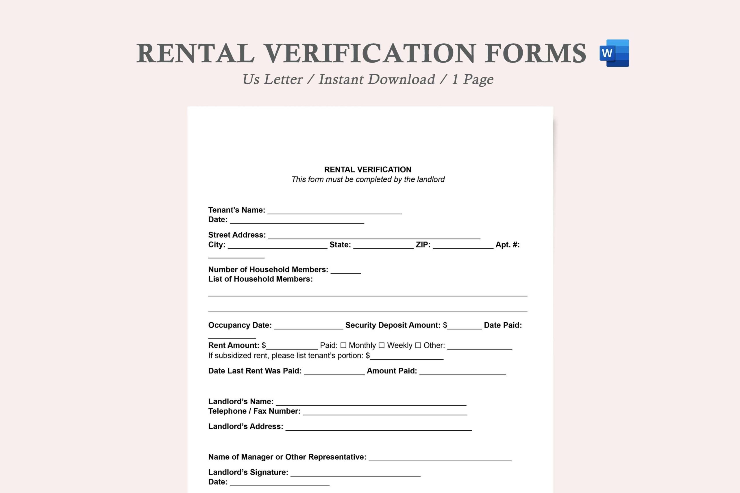 Rental Verification Forms rental Verification Form Pdf rental History Verification Form rental Verification Letter Etsy