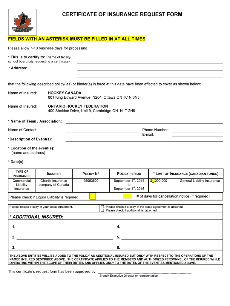 Request For Certificate Of Insurance Fill Out Sign Online DocHub