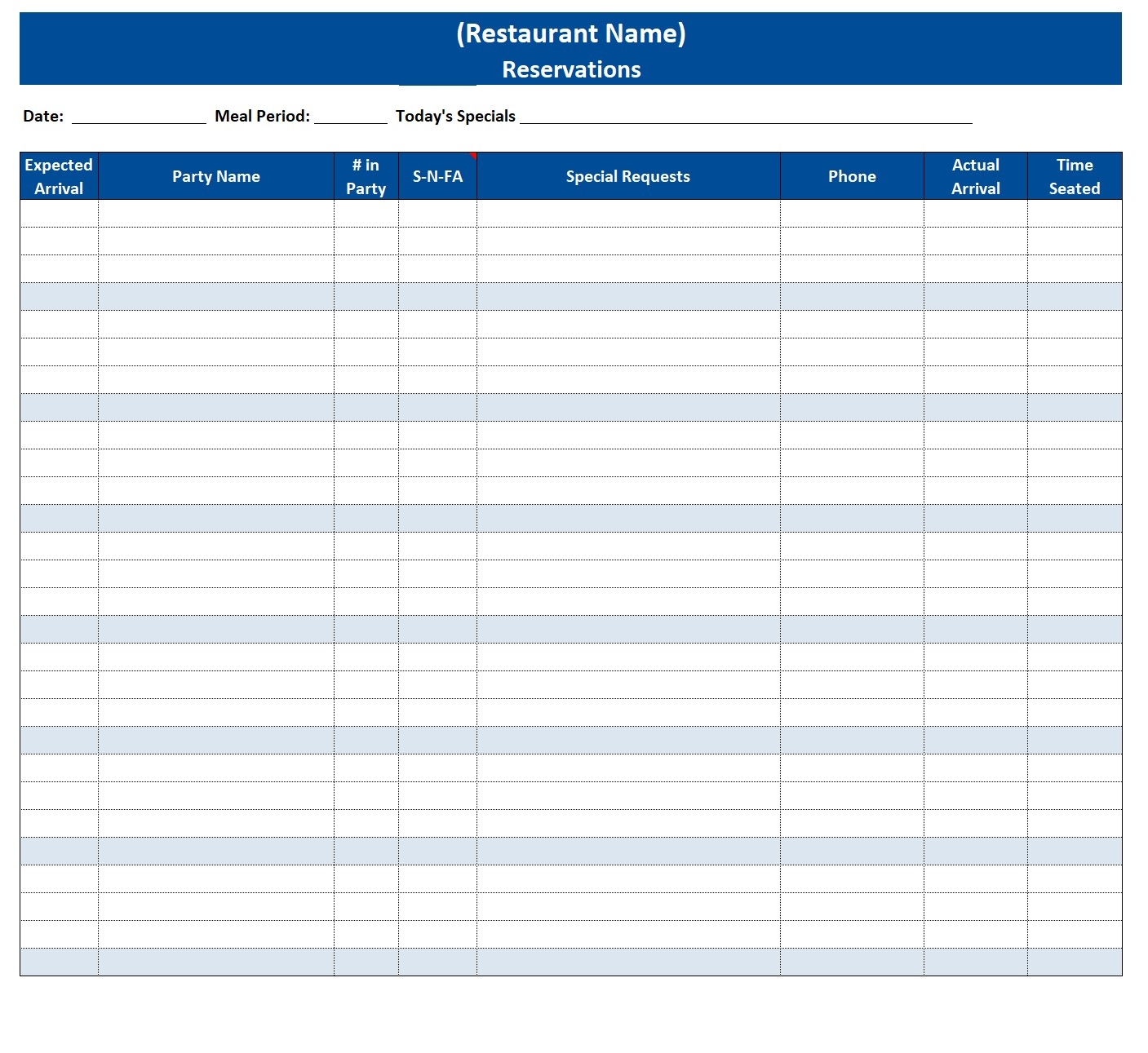 restaurant reservation form