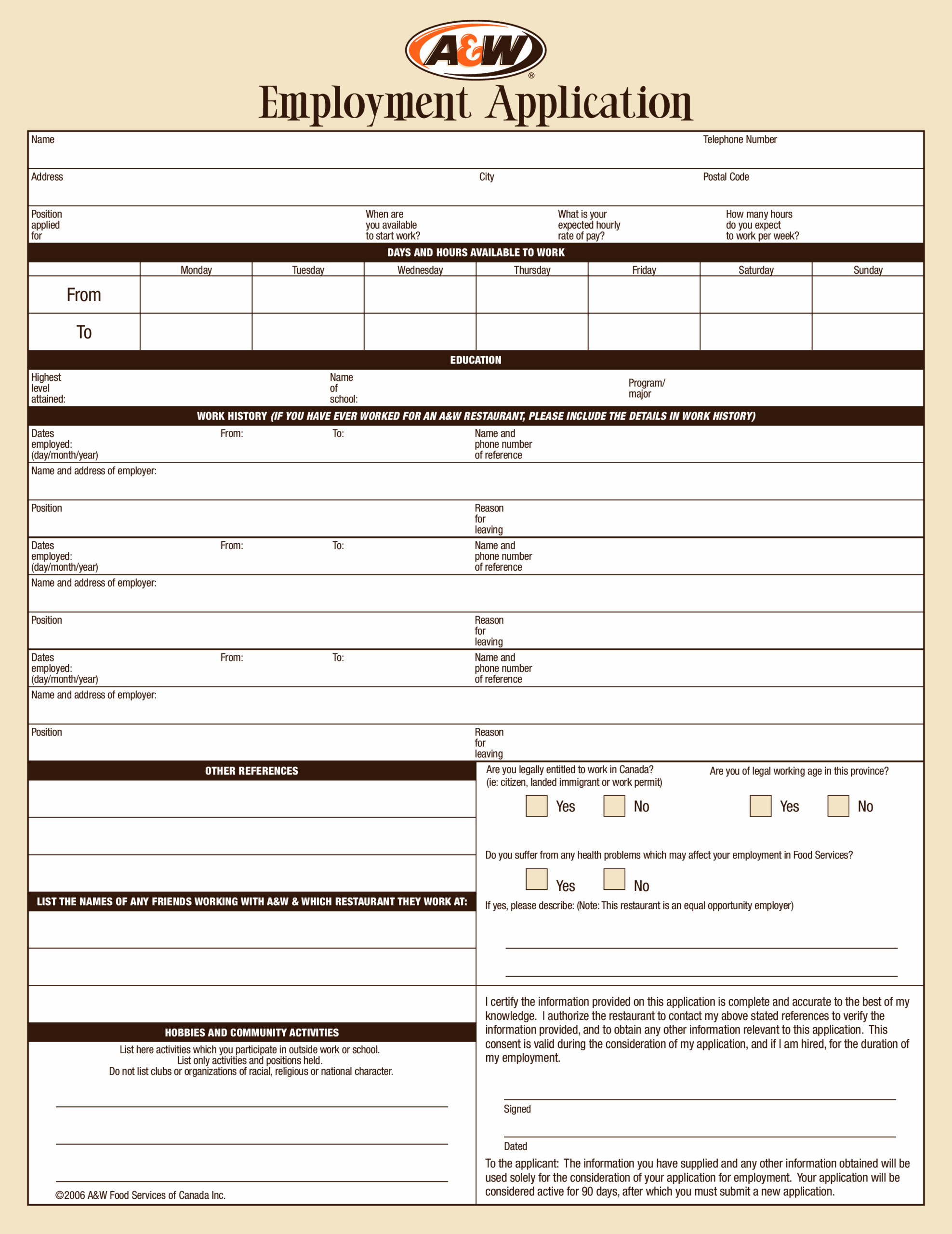 Restaurant Job Application Form Sample Templates At Allbusinesstemplates Restaurant Job Application Form Sample Templates At Allbusinesstemplates