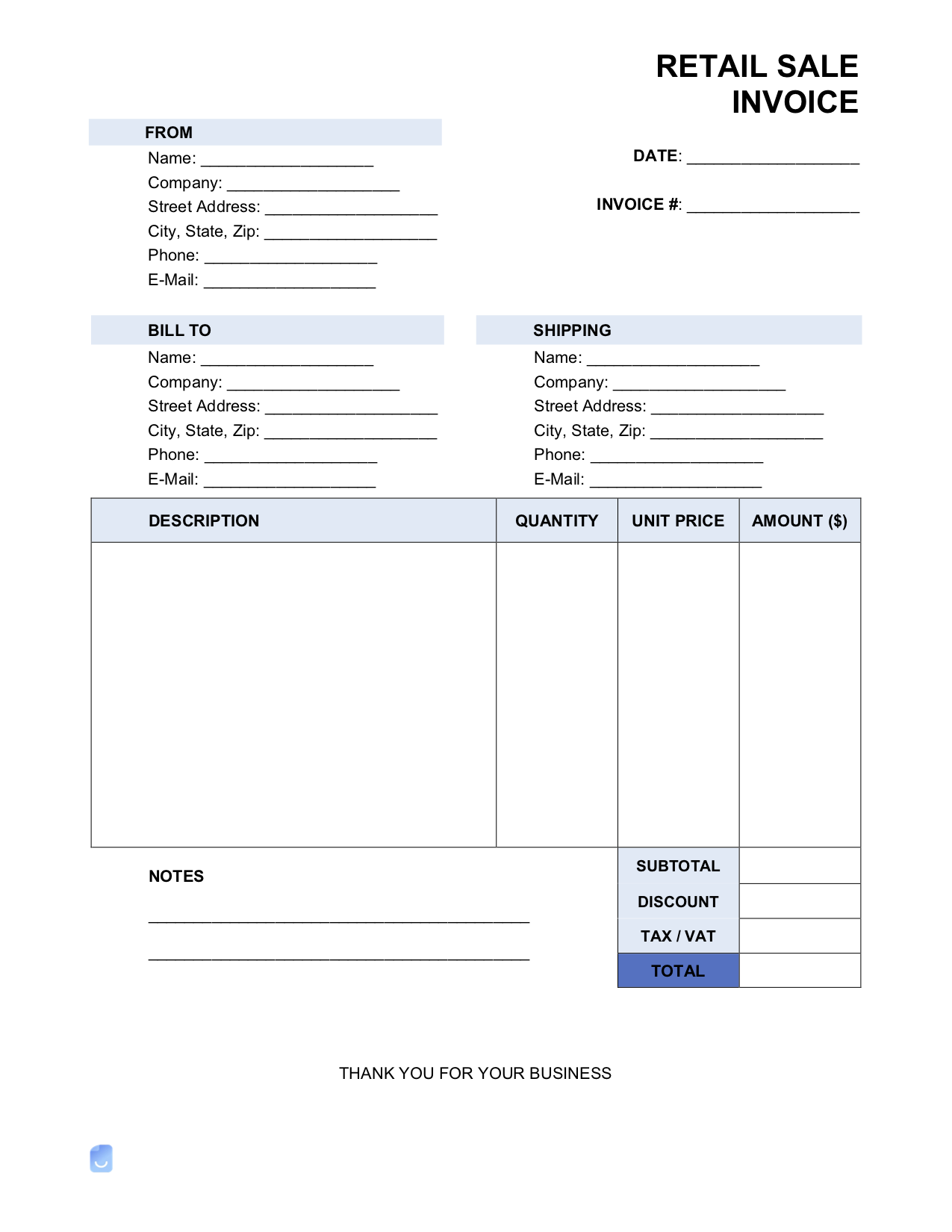 Retail Sales Invoice Template Invoice Maker