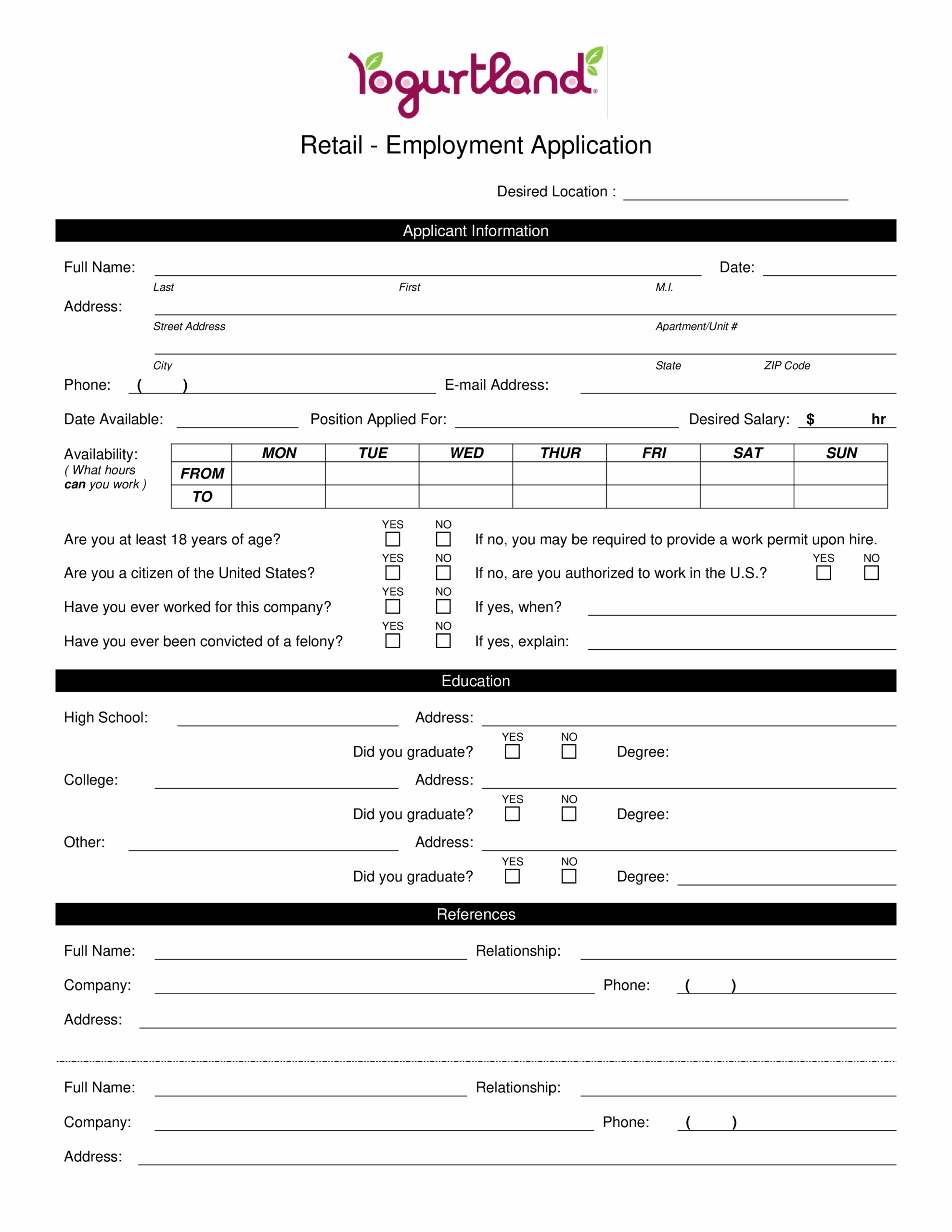 Retail Store Job Application Form Templates At Worksheets Library