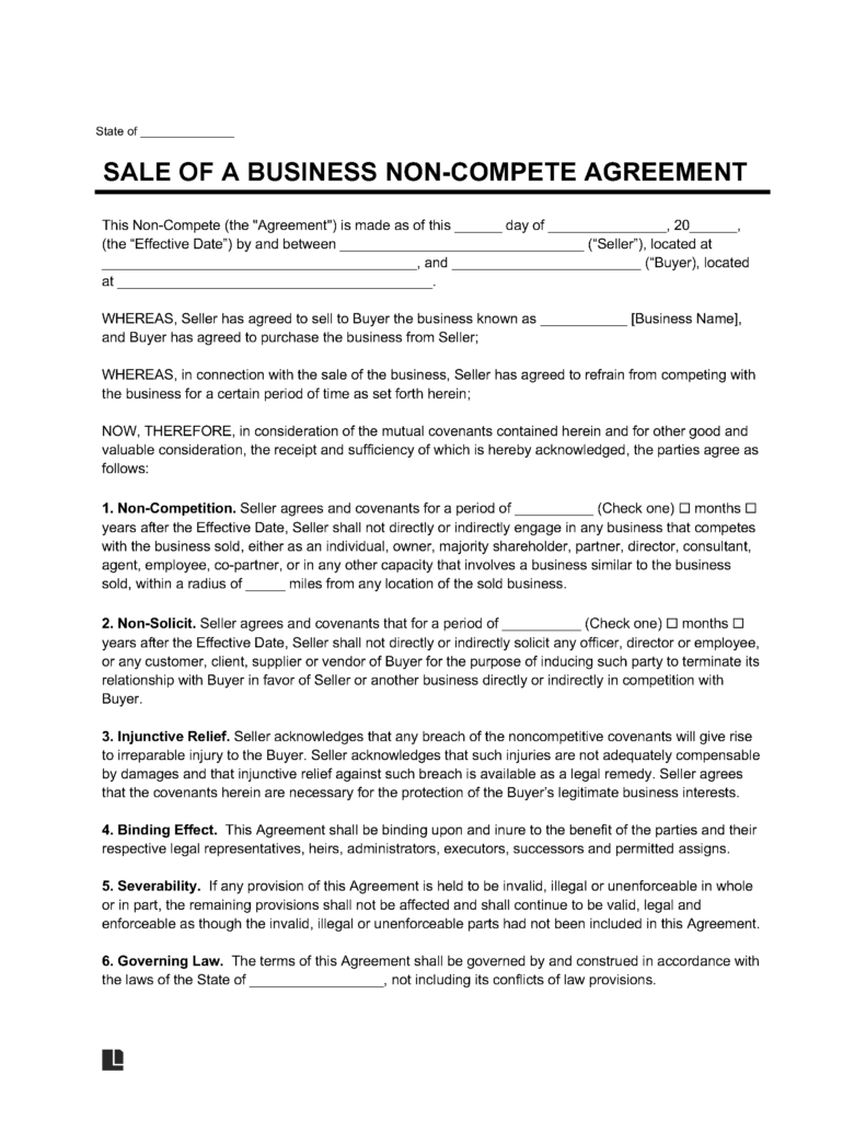 Sale Of A Business Non Compete Agreement Template PDF Word Sale Of A Business Non Compete Agreement Template PDF Word