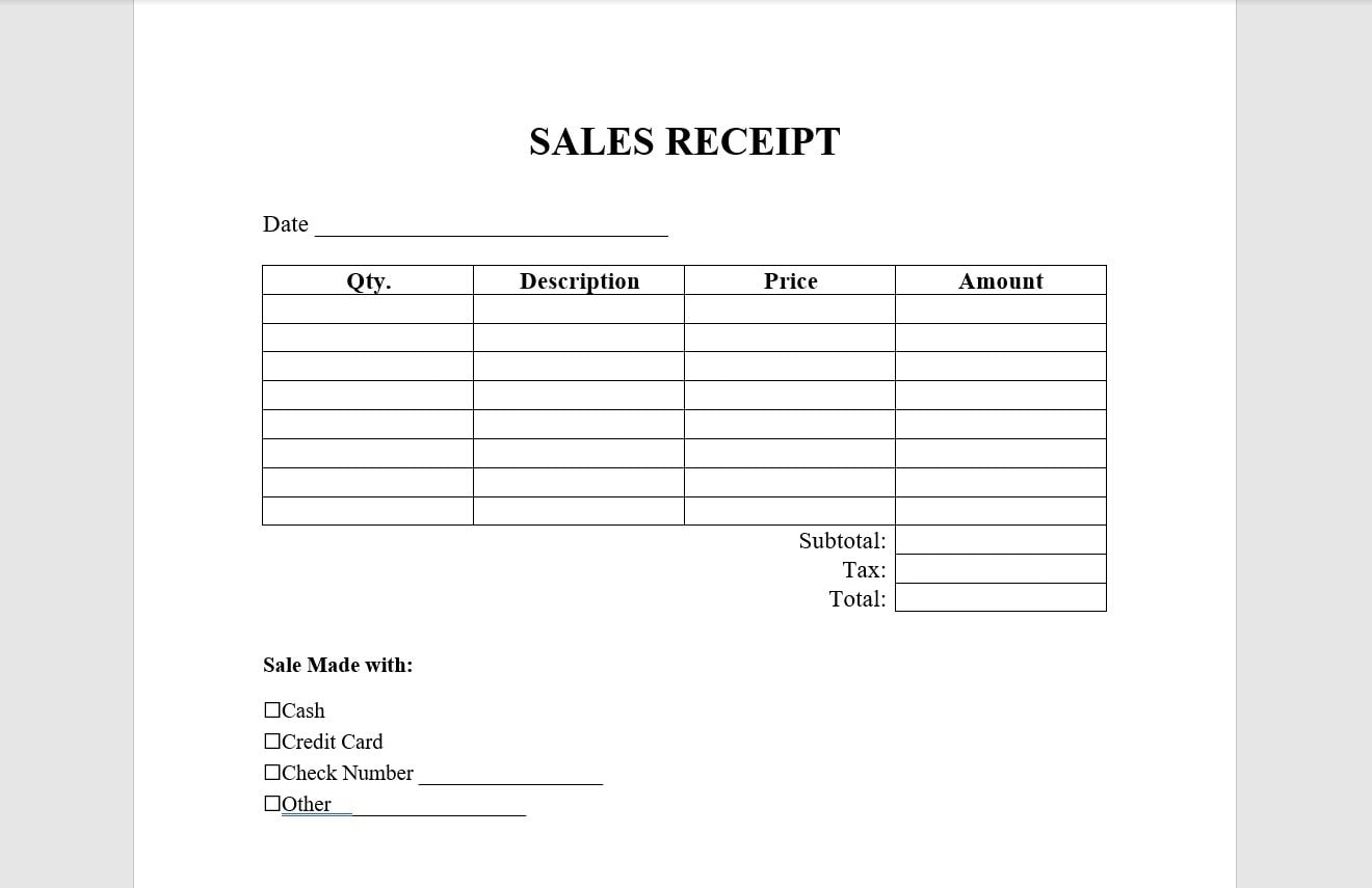 sales receipt