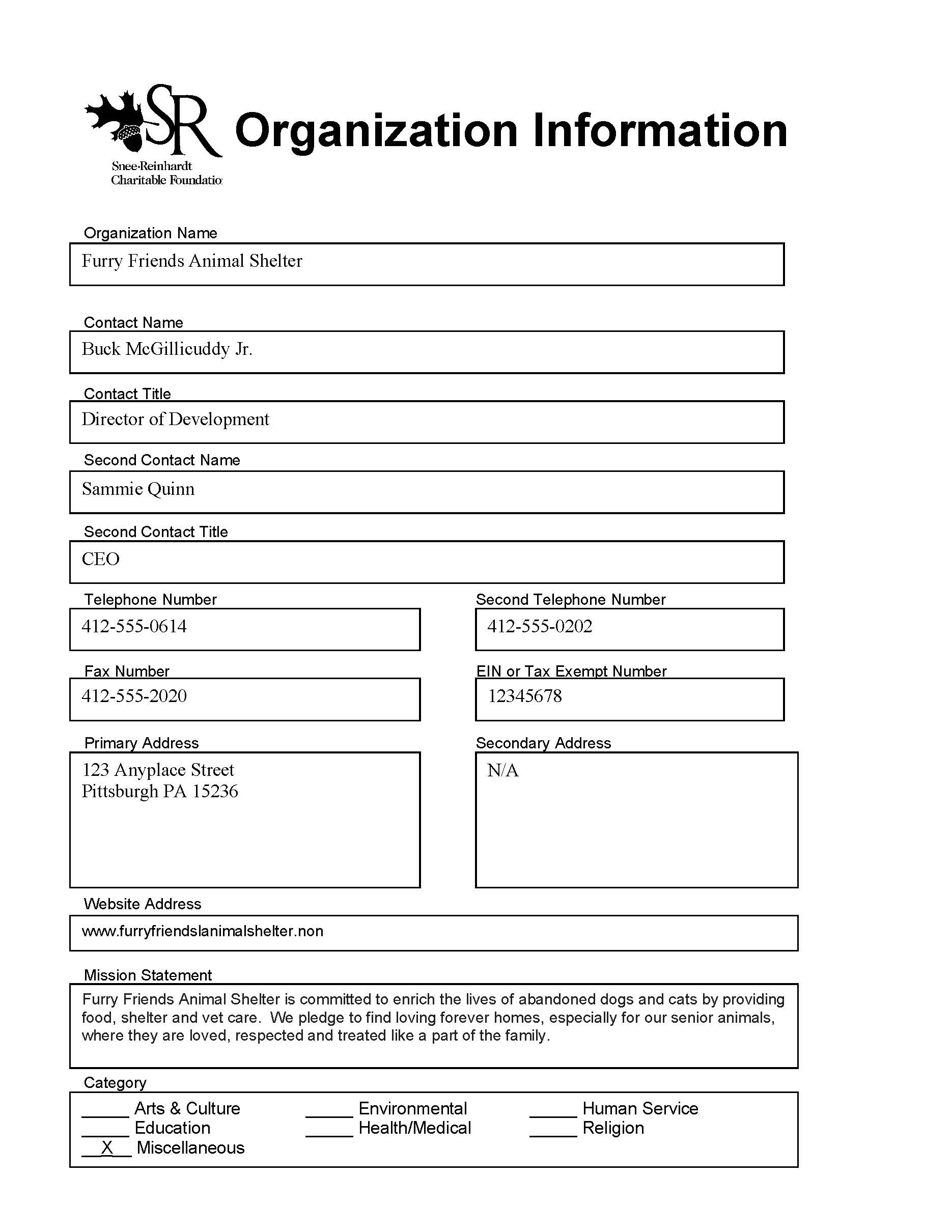 Sample Grant Application Snee Reinhardt Charitable Foundation Sample Grant Application Snee Reinhardt Charitable Foundation