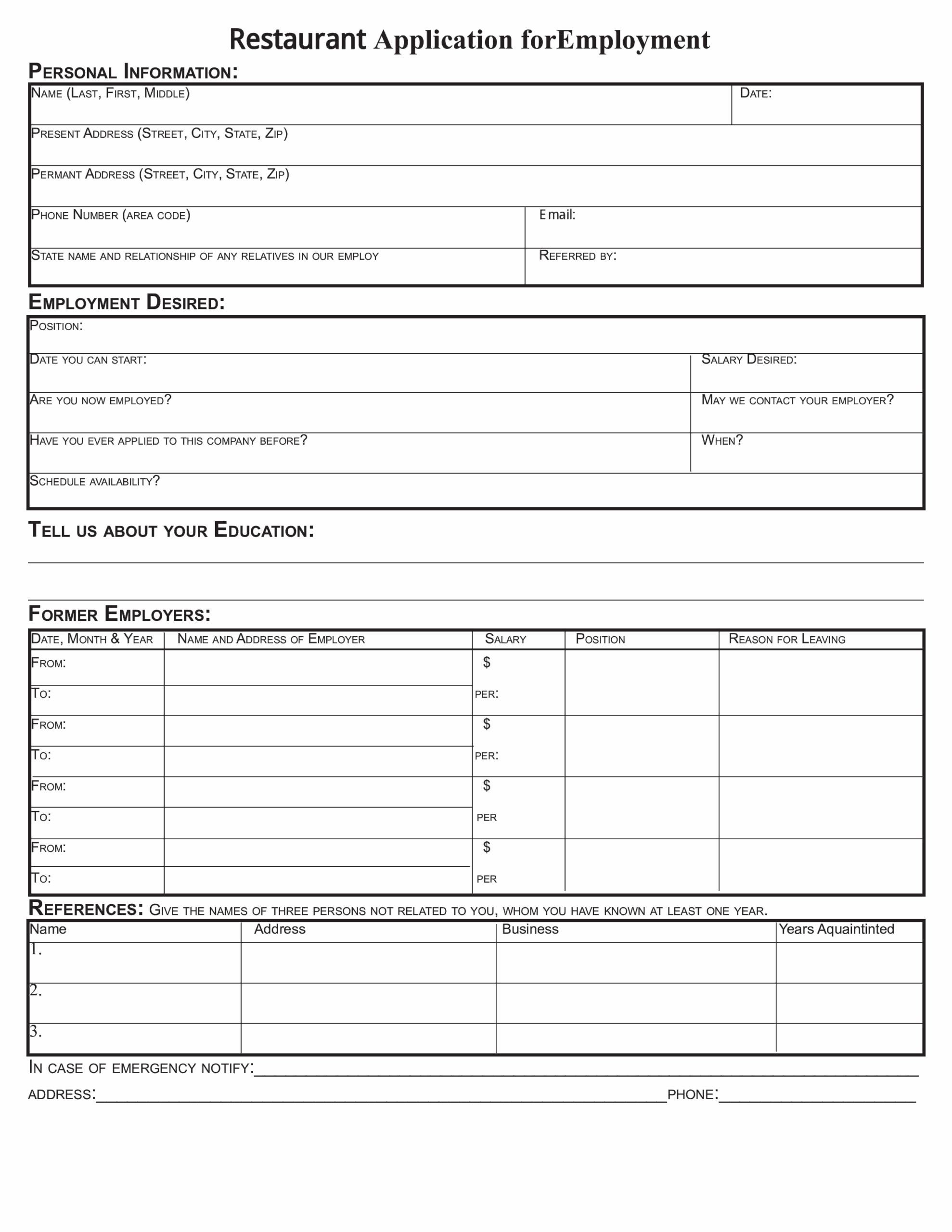 Sample Job Application Form For Restaurant Templates At Allbusinesstemplates Sample Job Application Form For Restaurant Templates At Allbusinesstemplates