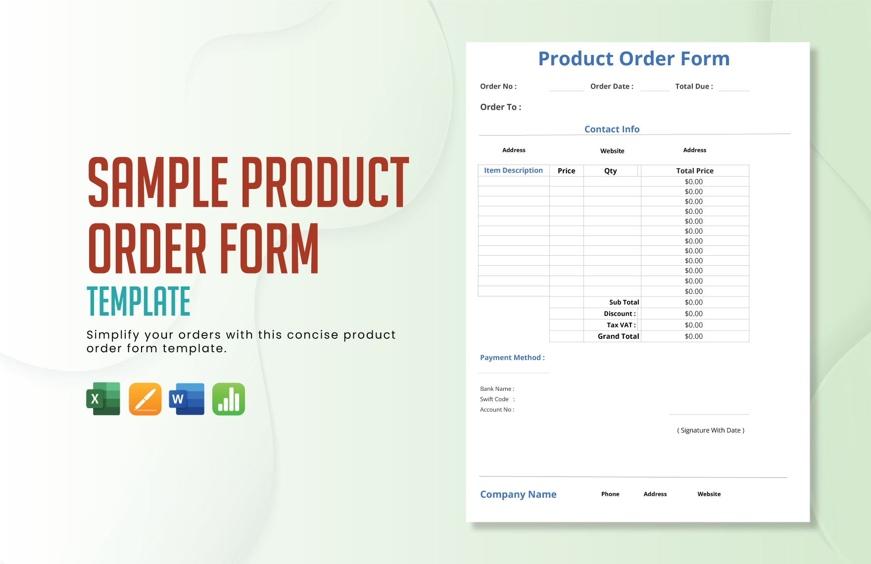 product order form