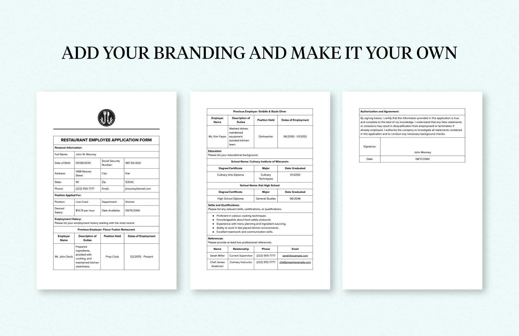 sample restaurant application form sample restaurant application form