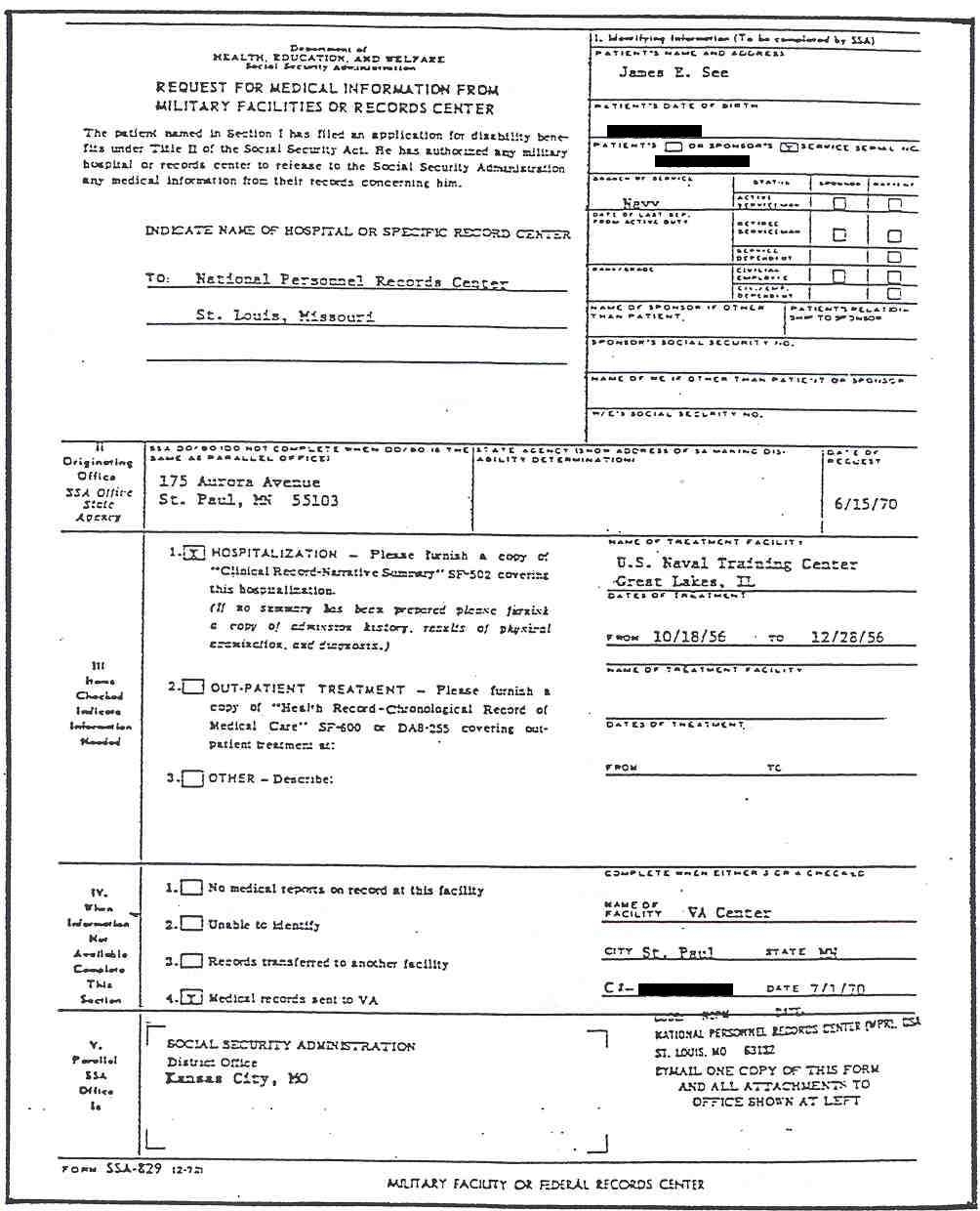 Sample Social Security Request Form SSA 829 Comleted To Show Medical Sample Social Security Request Form SSA 829 Comleted To Show Medical