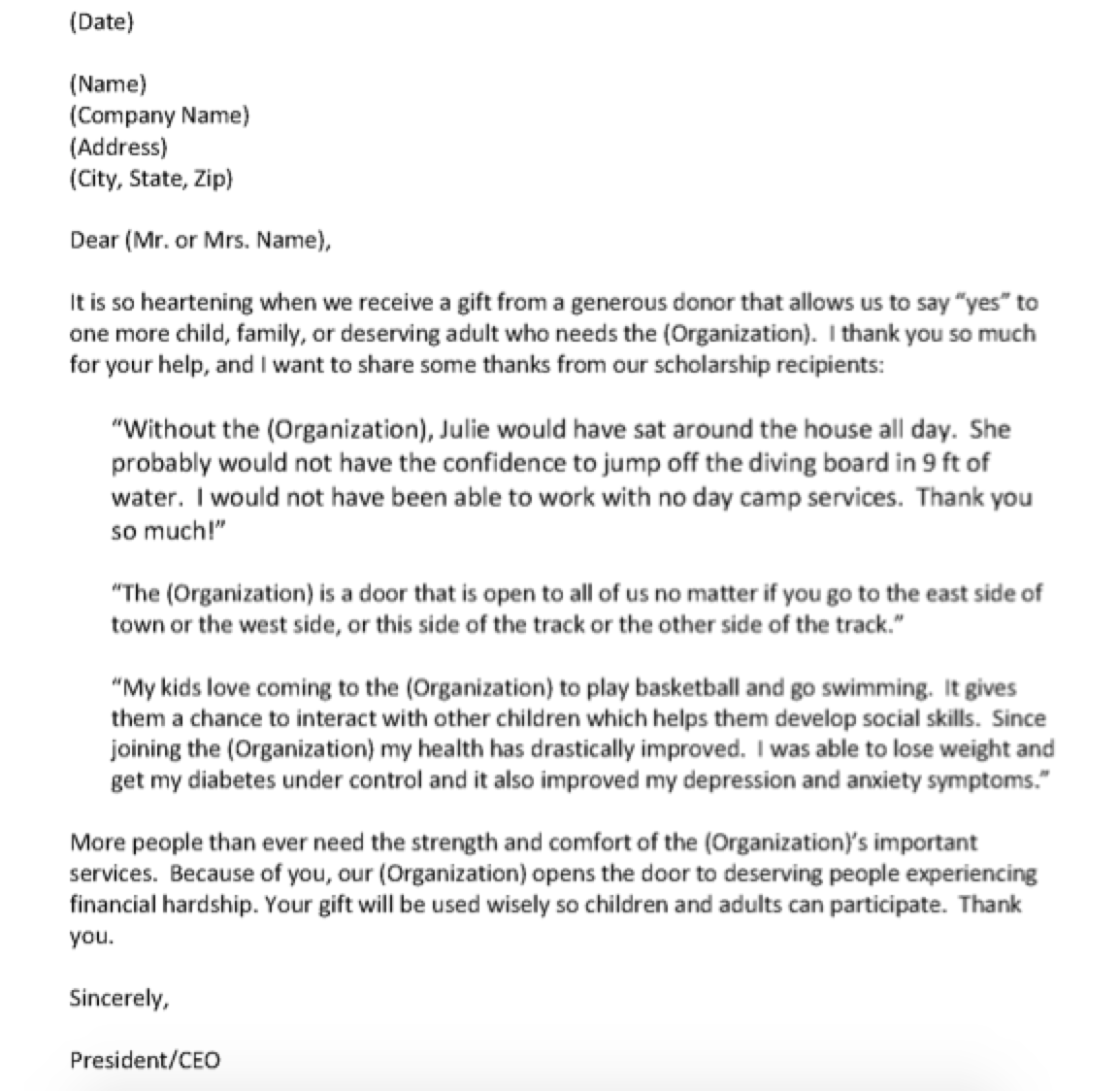 Sample Thank You Letters To A Donor