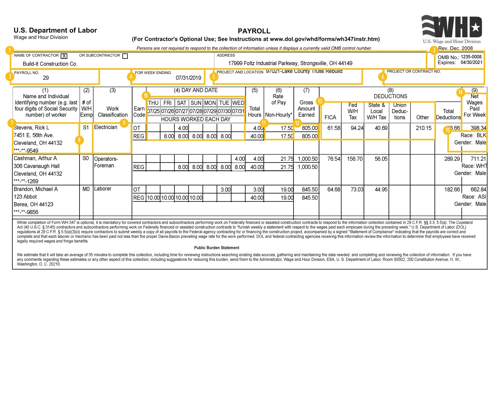 Sample WH 357 Certified Payroll Report Page 1 Payroll4Construction