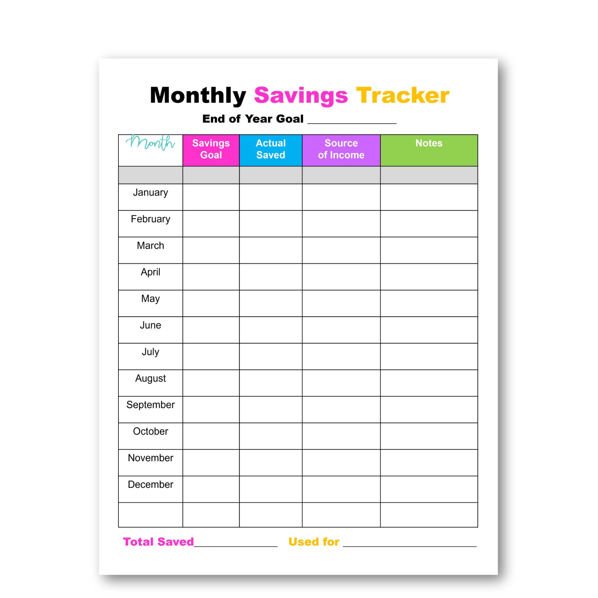 Savings Tracker Printable Monthly Savings Log Financial Planning Log Savings Printable Etsy
