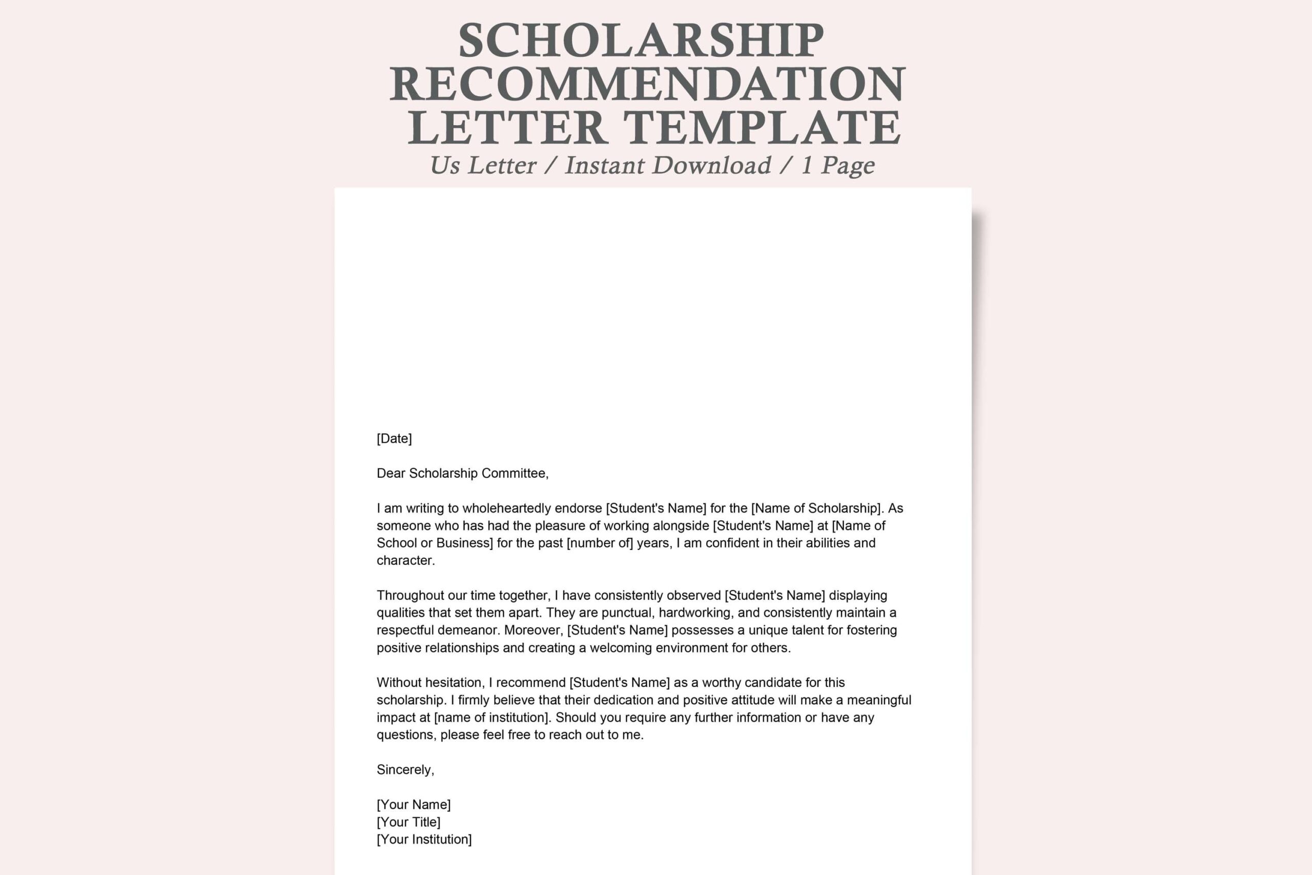Scholarship Recommendation Letter Template scholarship Recommendation Letter scholarship Letter Template reference Letter For Scholarship Etsy