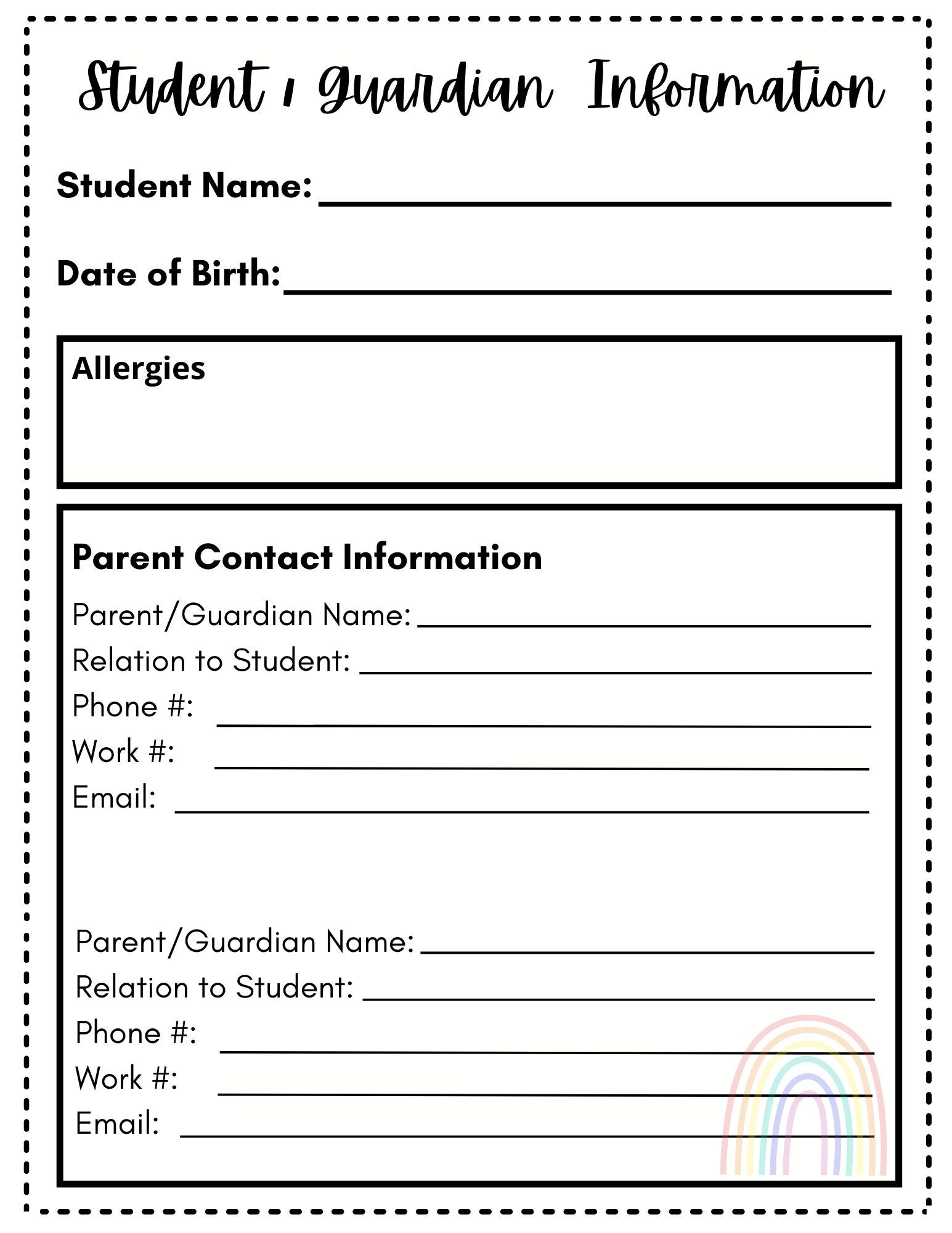 School Parent Contact Form Etsy