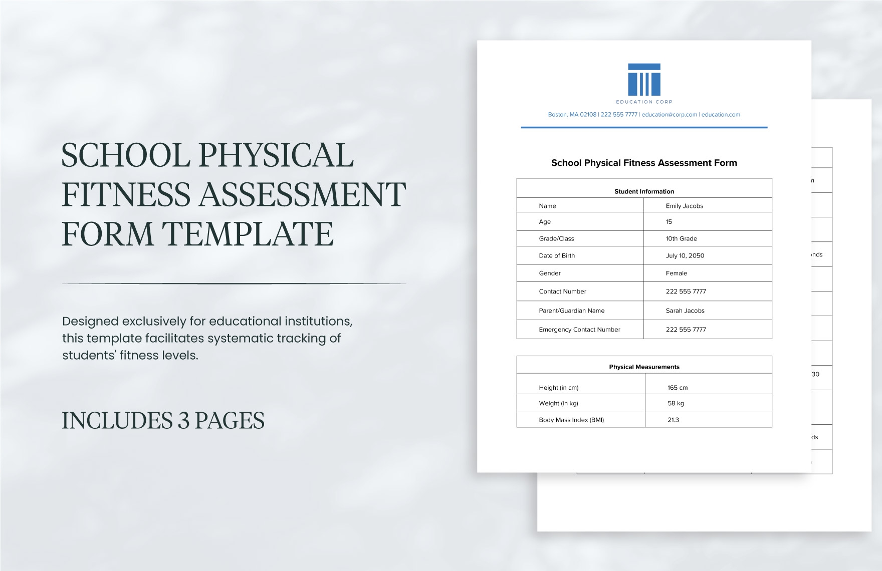 School Physical Fitness Assessment Form Template In Word PDF Google Docs Download Template