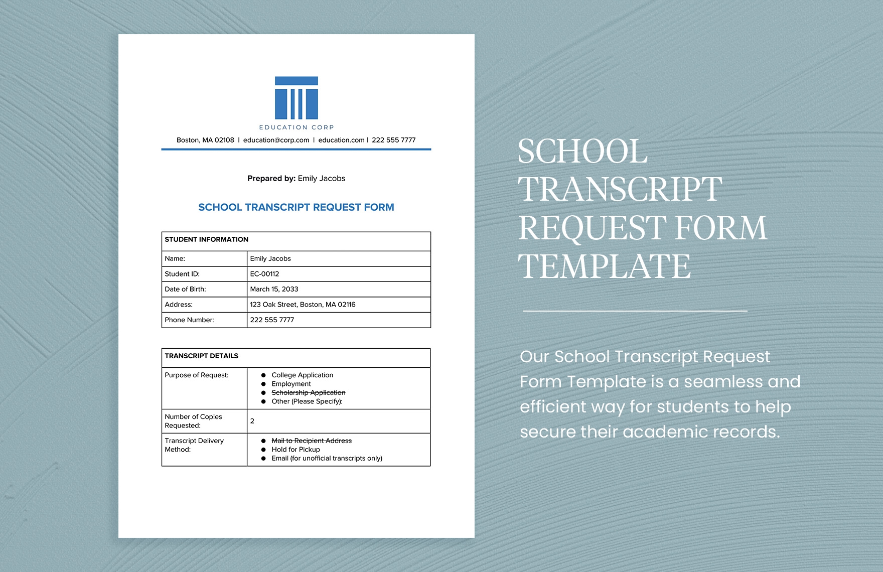 transcript request form