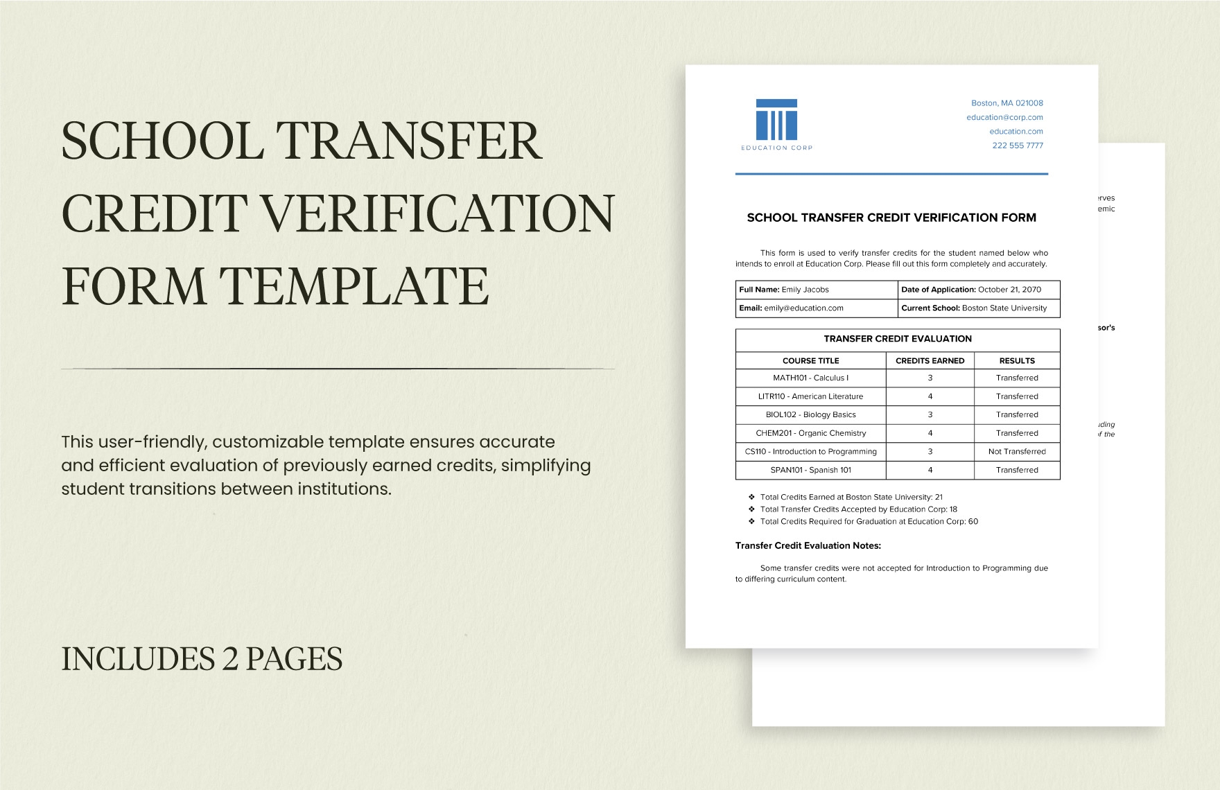 School Transfer Credit Verification Form Template In Word PDF Google Docs Download Template