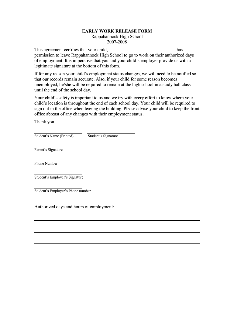 School Work Release Form Fill Out Sign Online DocHub School Work Release Form Fill Out Sign Online DocHub