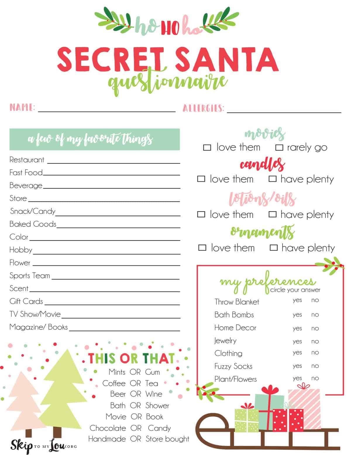 Secret Santa Questionnaire Skip To My Lou Secret Santa Questionnaire Skip To My Lou