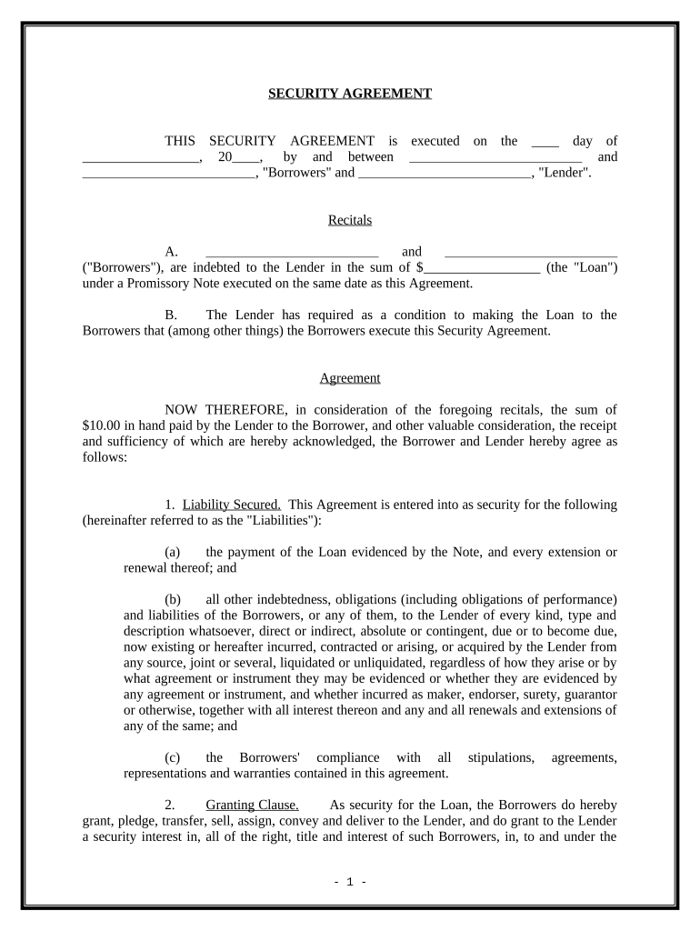 Security Agreement Fill Out Sign Online DocHub