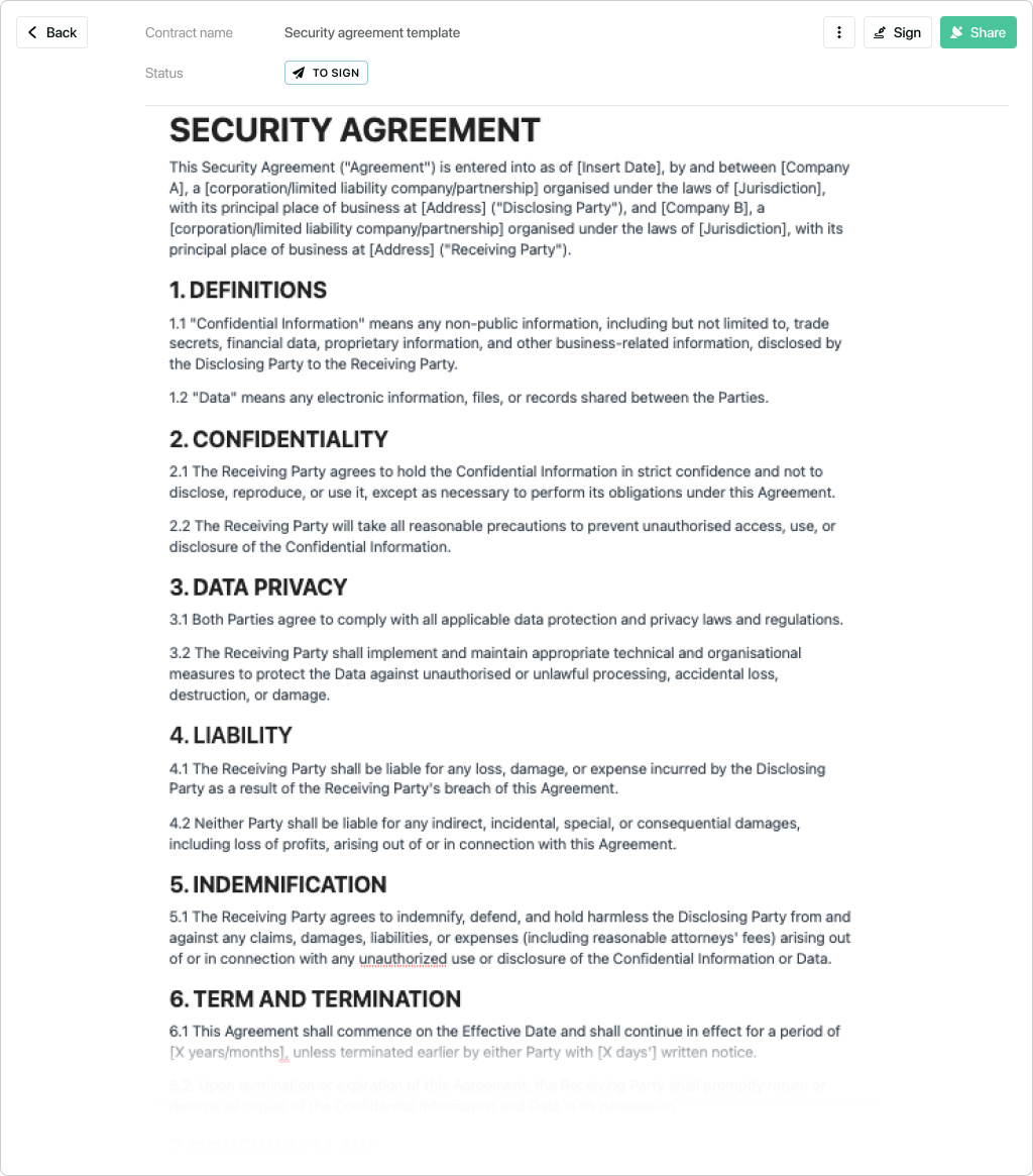 Security Agreement Template Free To Use